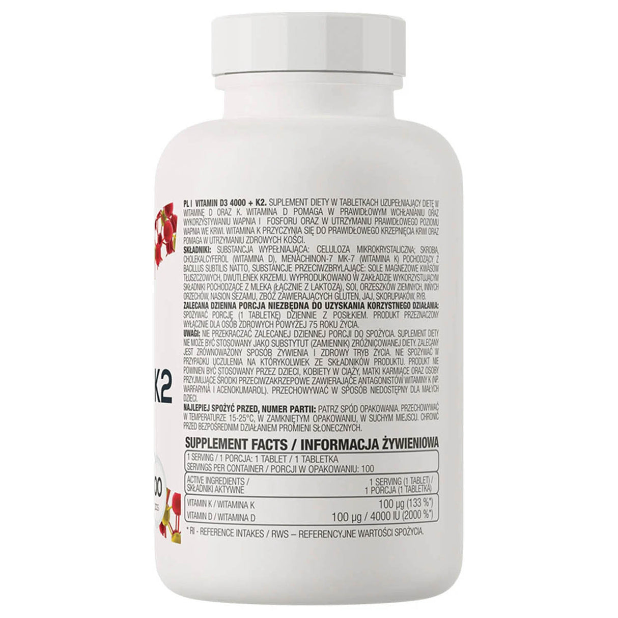 Vitamin D3 4000 IU + K2 100 mcg, OstroVit, 100 tablete