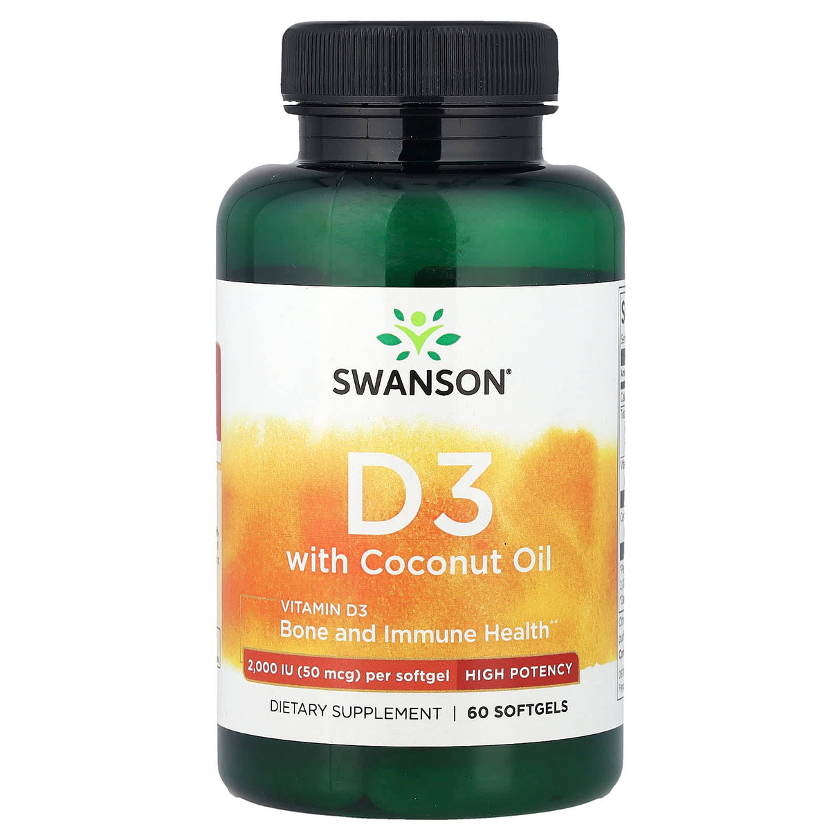 Vitamin D3, 2000 IU with Coconut Oil, Swanson, 60 Softgels SWU830