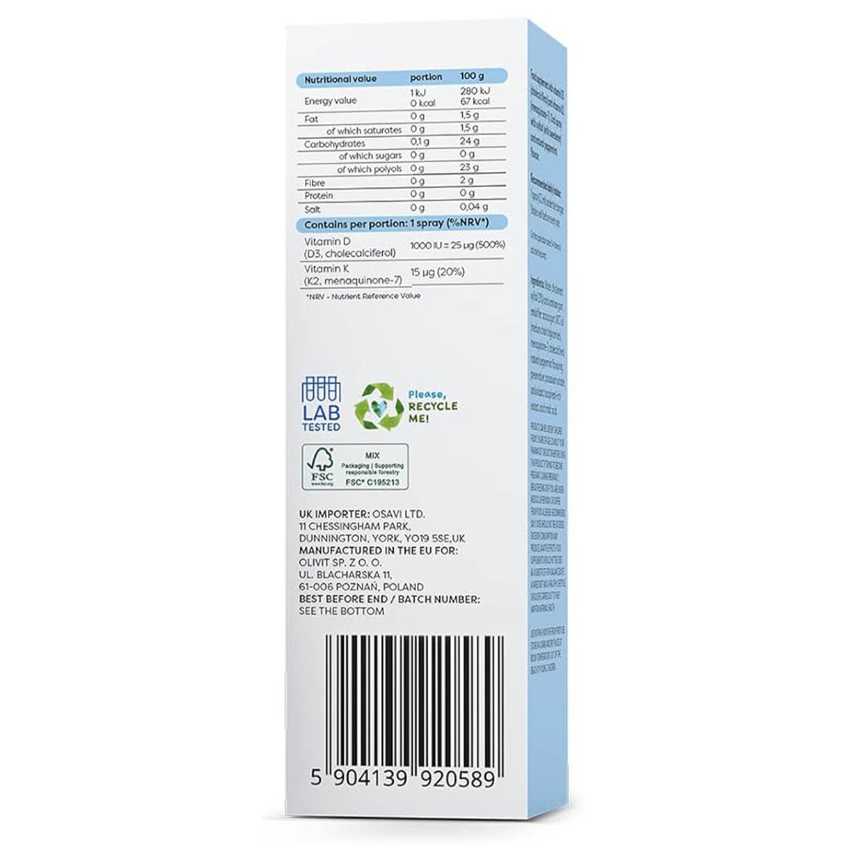 Vitamin D3 + K2 Oral Spray, Osavi, 25 ml