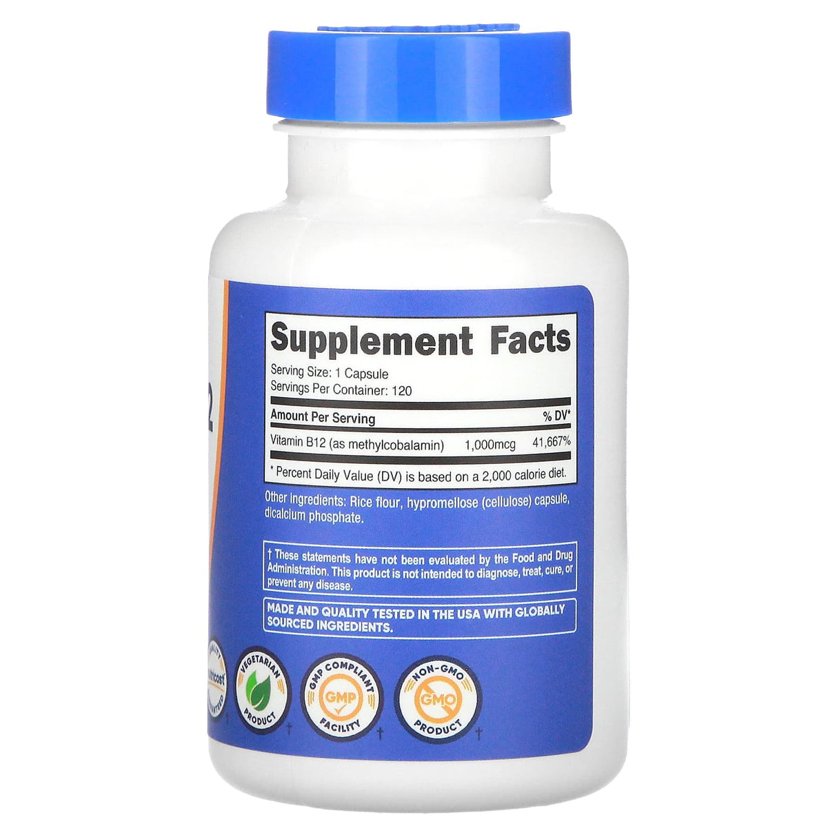Vitamina B12 Metilcobalamină, 1000 mcg, Nutricost, 120 capsule