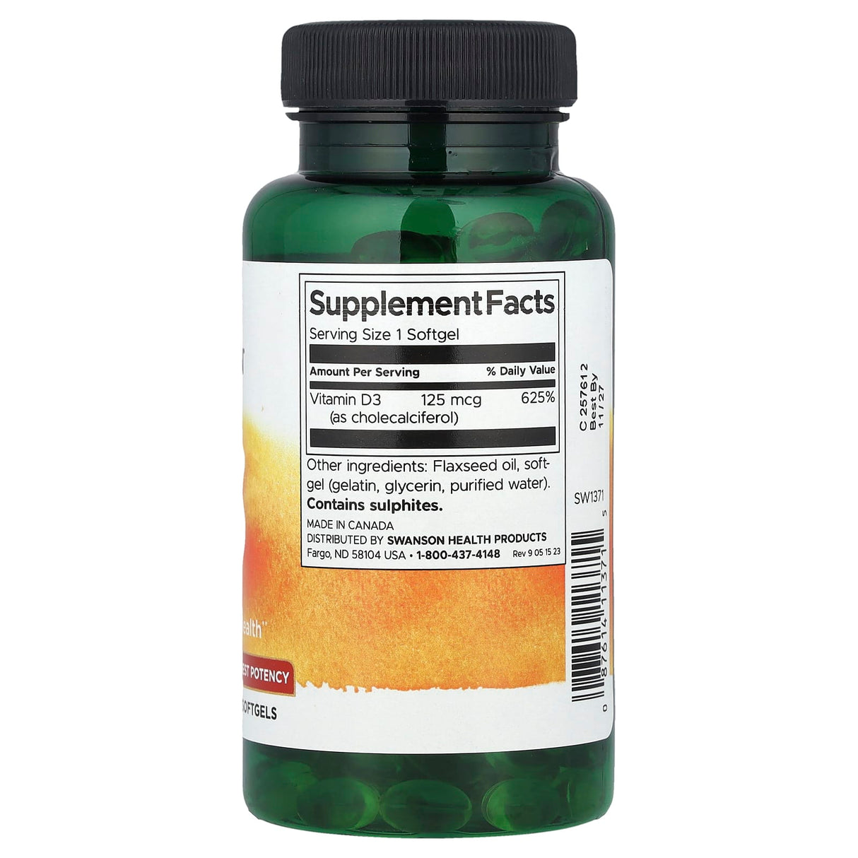 Vitamina D-3 5000 IU, Swanson, 250 softgels SW1371