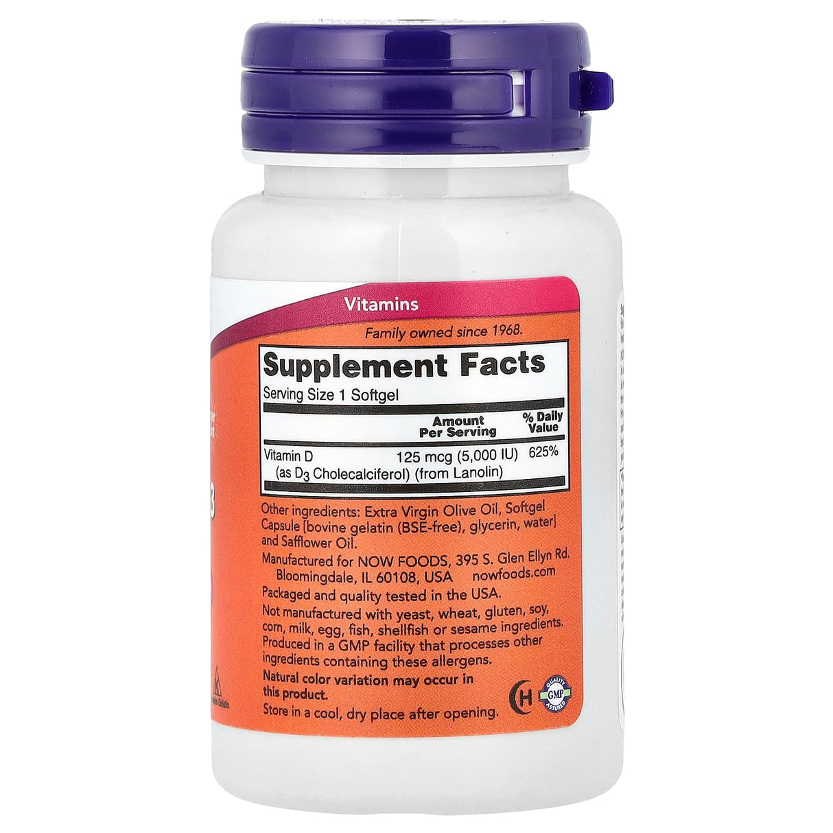 Vitamina D3, 5000 IU, Now Foods, 240 softgels