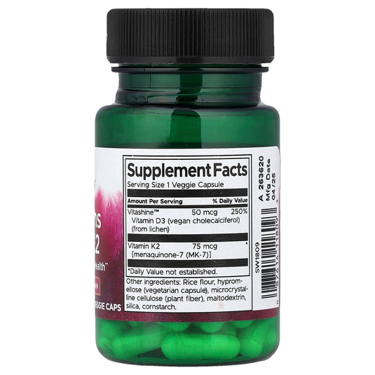 Vitamins D3 & K2 - 2,000 IU & 75 mcg, Swanson, 60 capsule SW1809