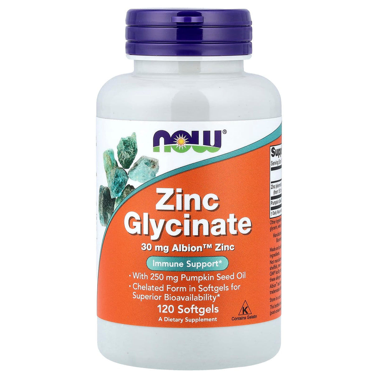 Zinc Glycinate (Glicinat de zinc), Now Foods, 120 softgels