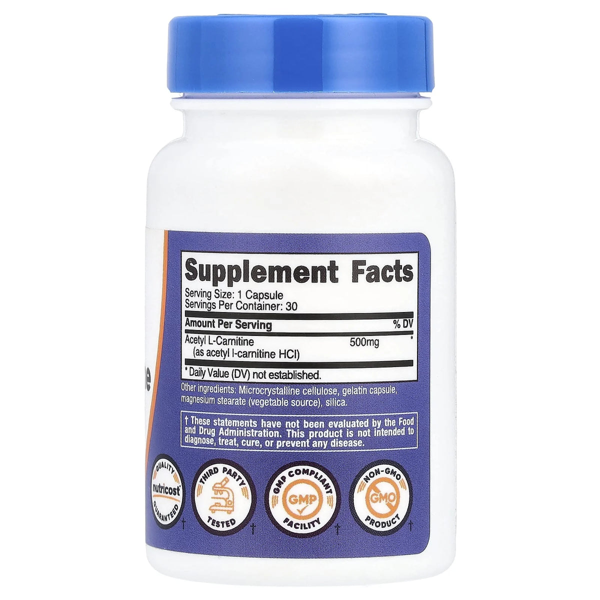 Acetil L-Carnitină, 500 mg, Nutricost, 30 capsule