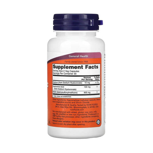 Acid Hialuronic, Hyaluronic Acid cu MSM, 50mg, Now Foods, 60 capsule