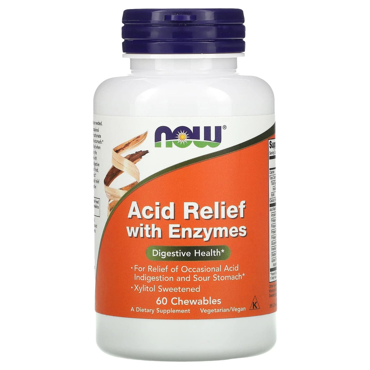 Acid Relief with Enzymes (Aciditatea la Stomac), NOW Foods, 60 tablete masticabile