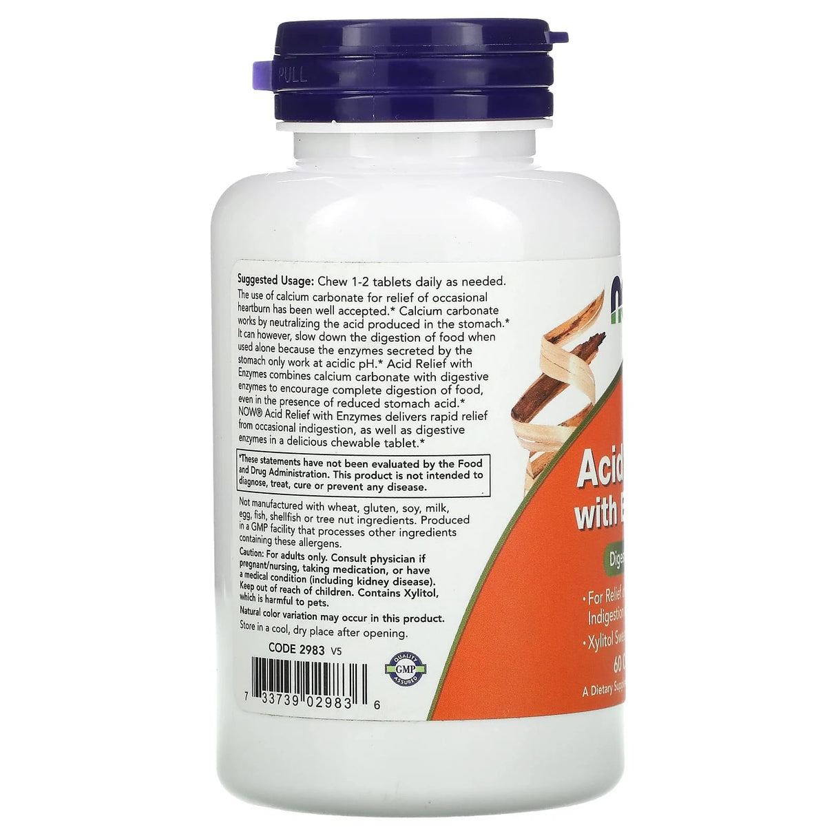 Acid Relief with Enzymes (Aciditatea la Stomac), NOW Foods, 60 tablete masticabile