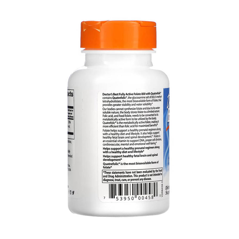 Încărcați imaginea în vizualizatorul Galerie, Active Methyl Folate with Quatrefolic, 800 mcg, Doctor&#39;s Best, 60 capsule
