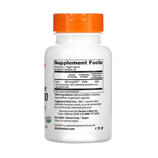 Active Methyl Folate with Quatrefolic, 800 mcg, Doctor's Best, 60 capsule