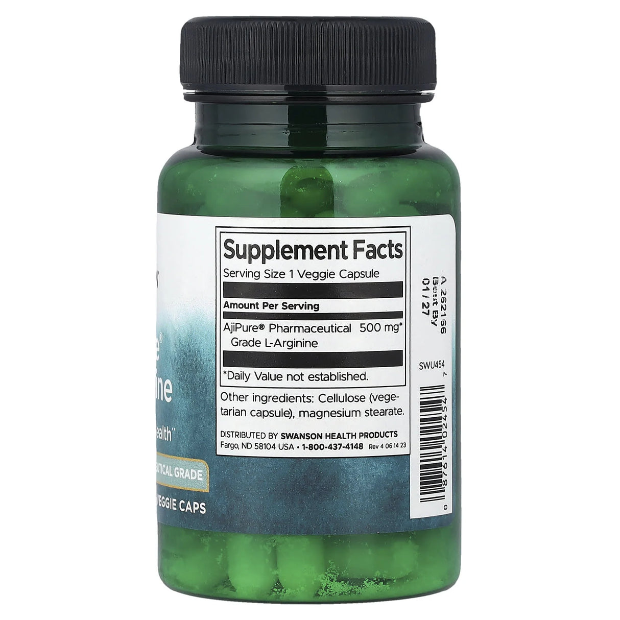 AjiPure L-Arginine (Pharmaceutical Grade), 500mg, Swanson, 60 capsule SWU454