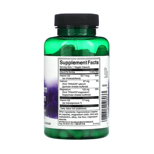 Magneziu si Calciu Glicinat cu Vitaminele D3 si K2, Swanson, 90 capsule SWU803