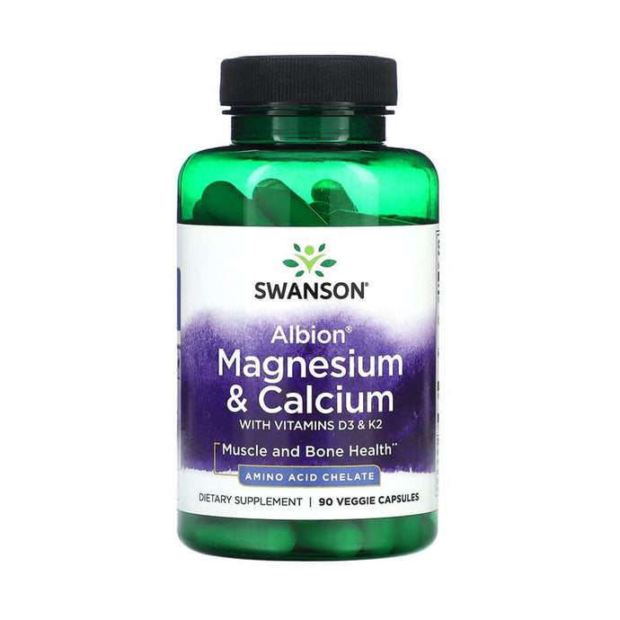Magneziu si Calciu Glicinat cu Vitaminele D3 si K2, Swanson, 90 capsule SWU803