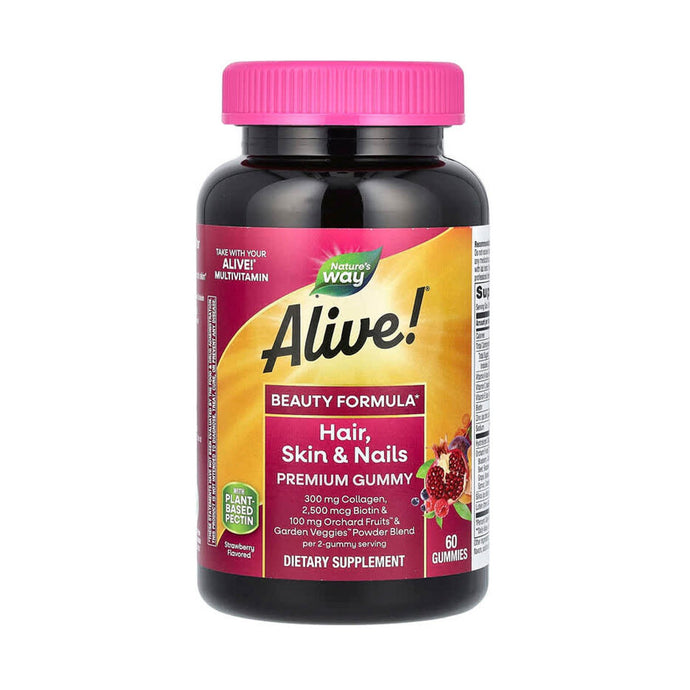 Alive! Hair, Skin & Nails Premium Gummy, Nature's Way, 60 Gummies
