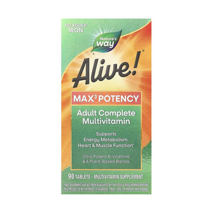 Alive!® Max3 Potency, Adult Complete Multivitamin, No Added Iron, Nature's Way, 90 Tablets