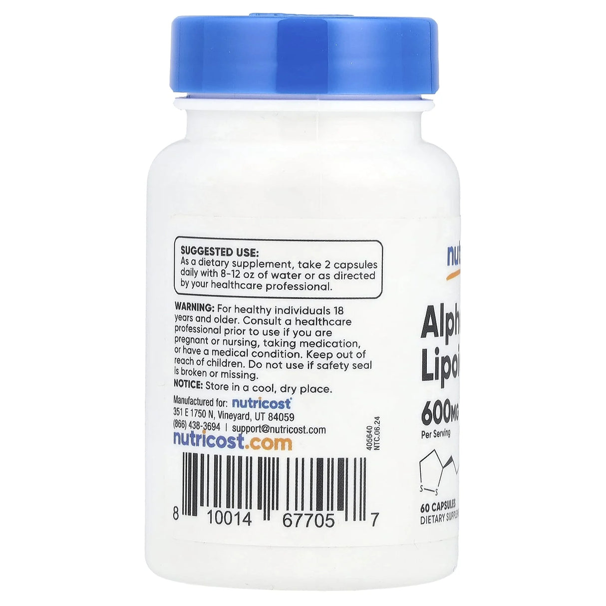 Alpha Lipoic Acid, 300 mg, Nutricost, 60 capsule