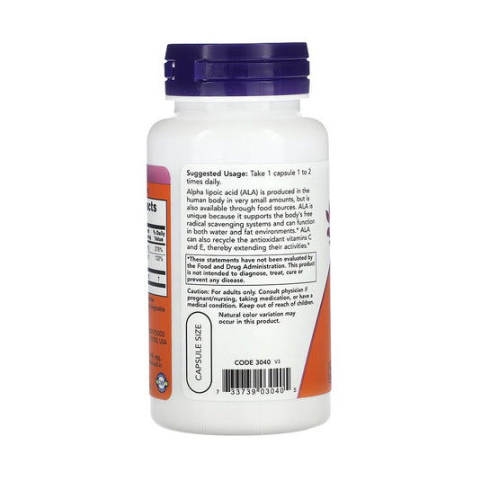 Alpha Lipoic Acid ALA With Vitamins C & E, 100mg, Now Foods, 60 capsule