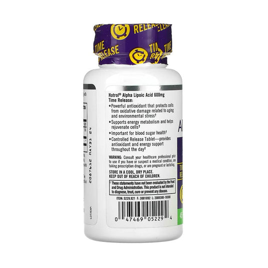 Alpha Lipoic Acid, (Eliberare Prelungita), 600 mg, Natrol, 45 tablete