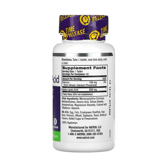 Alpha Lipoic Acid, (Eliberare Prelungita), 600 mg, Natrol, 45 tablete