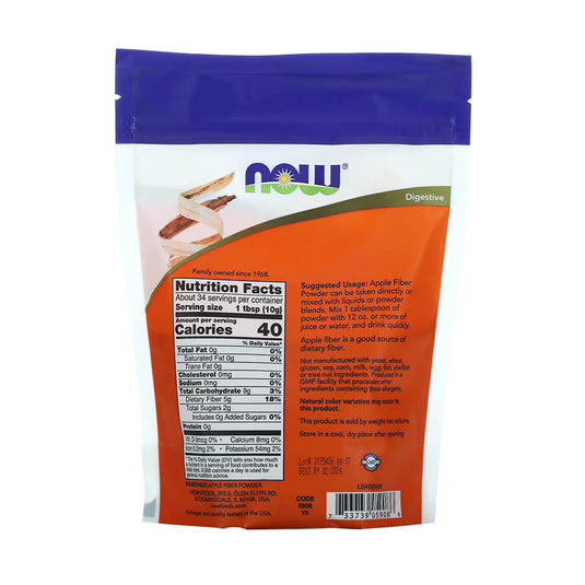 Apple Fiber, Pure Powder, (Fibre din Mere) NOW Foods, 340 g