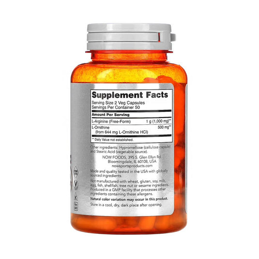 Arginine & Ornithine, 500/250, Now Foods, 100 capsule