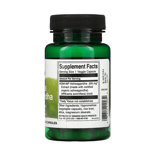 Ashwagandha Extract Ultimate KSM-66, 250mg, Swanson, 60 capsule SWU1003