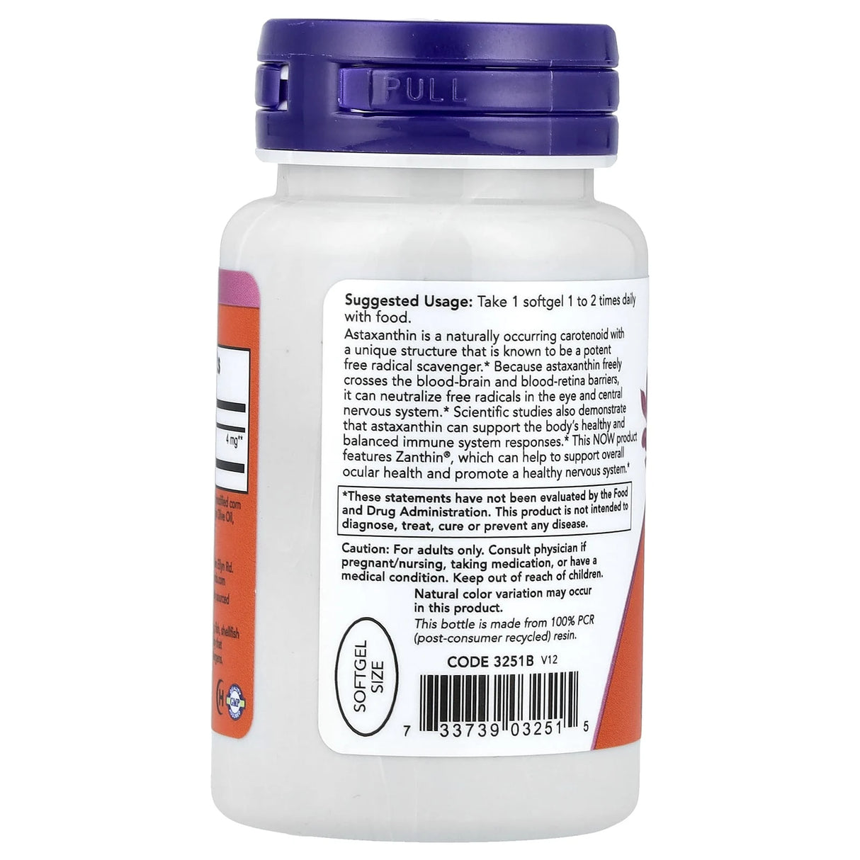 Astaxanthin, (Antioxidant), 4 mg, Now Foods, 60 softgels