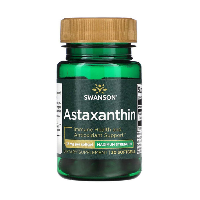 Astaxanthin, Maximum Strength, 12 mg, Swanson, 30 softgels SWU845