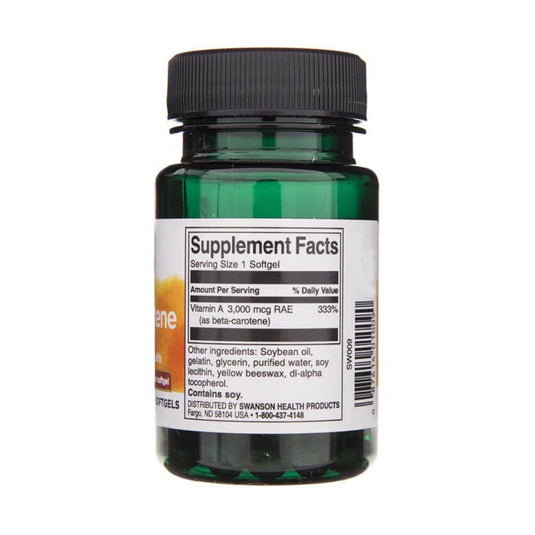 Beta Carotene (Vitamin A) 10.000 IU, Swanson, 100 softgels SW009