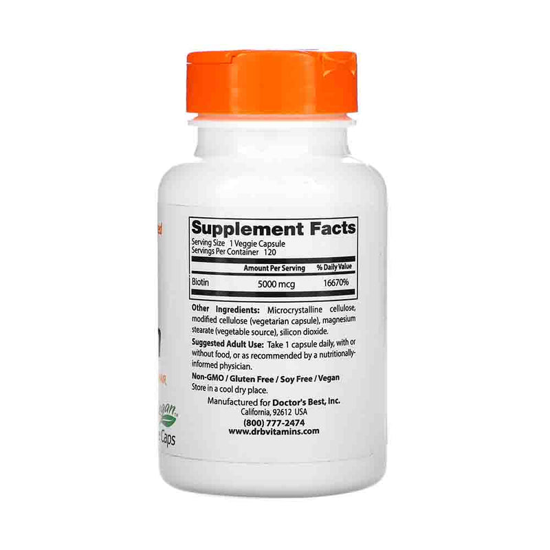 Încărcați imaginea în vizualizatorul Galerie, Biotin (Biotina B7) 5000mcg, Doctor&#39;s Best, 120 capsule
