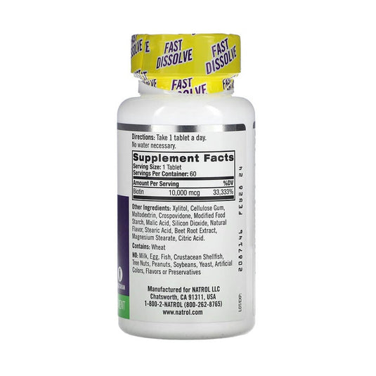 Biotin Fast Dissolve, 10.000 mcg, Natrol, 60 tablete