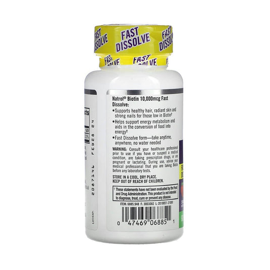 Biotin Fast Dissolve, 10.000 mcg, Natrol, 60 tablete