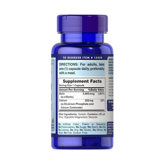 Biotina (Vitamina B7), 5000 mcg, Puritan's Pride, 60 capsule