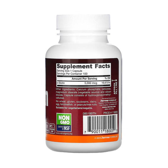 Biotina, (Vitamina B7) 5000 mcg, Jarrow Formulas, 100 capsule