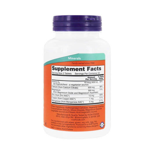 Calciu Citrat 600mg cu Minerale si Vitamina D, Now Foods, 100 tablete
