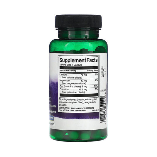 Calciu Magneziu Zinc Potasiu Citrat, Swanson, 60 capsule SWU421
