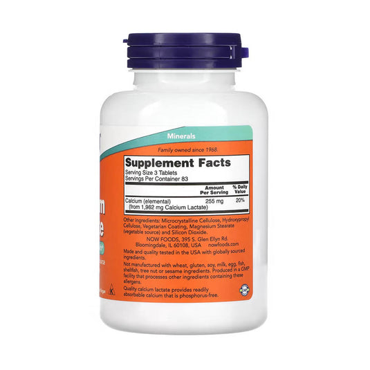 Calcium Lactate (Calciu Lactic), Now Foods, 250 tablete