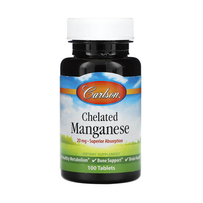 Chelated Manganese (Mangan) , 20 mg, Carlson, 100 tablete