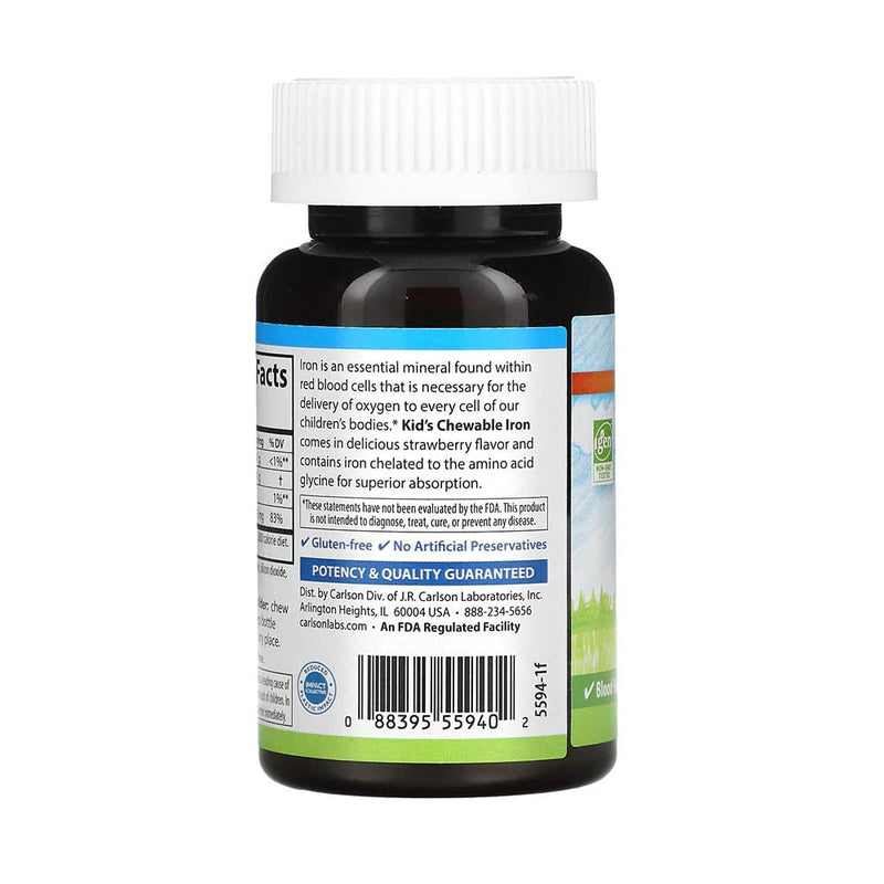 Încărcați imaginea în vizualizatorul Galerie, Chewable Iron (Fier Masticabil pentru Copii), 15 mg, Carlson Kid&#39;s, 60 tablete
