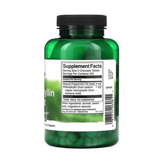 Chlorophyllin & Mint, Swanson, 500 Tablete masticabile SWR081