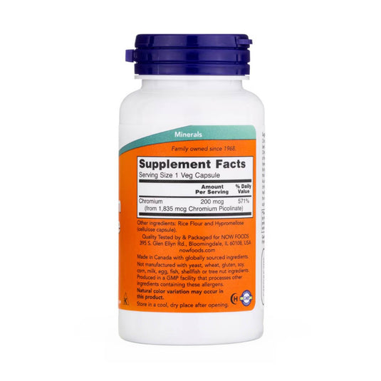 Chromium Picolinate, Crom Picolinat, 200mcg, Now Foods, 100 capsule