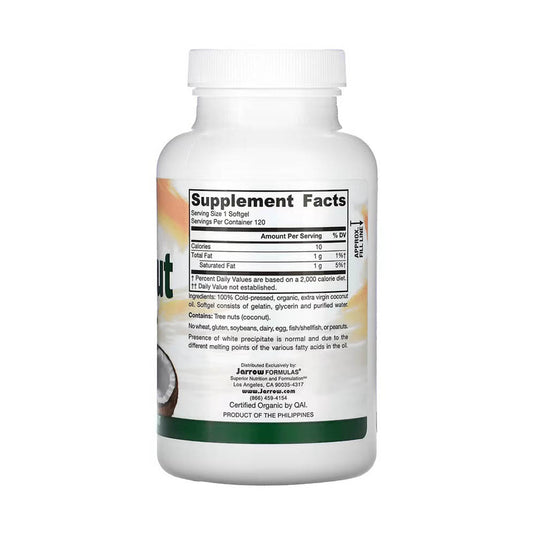 Coconut Oil Extra Virgin, 1000 mg, Jarrow Formulas, 120 softgels