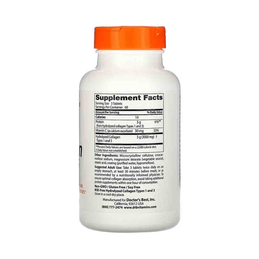 Collagen Types 1 and 3 with Vitamin C, 1000mg, Doctor's Best, 180 tablets