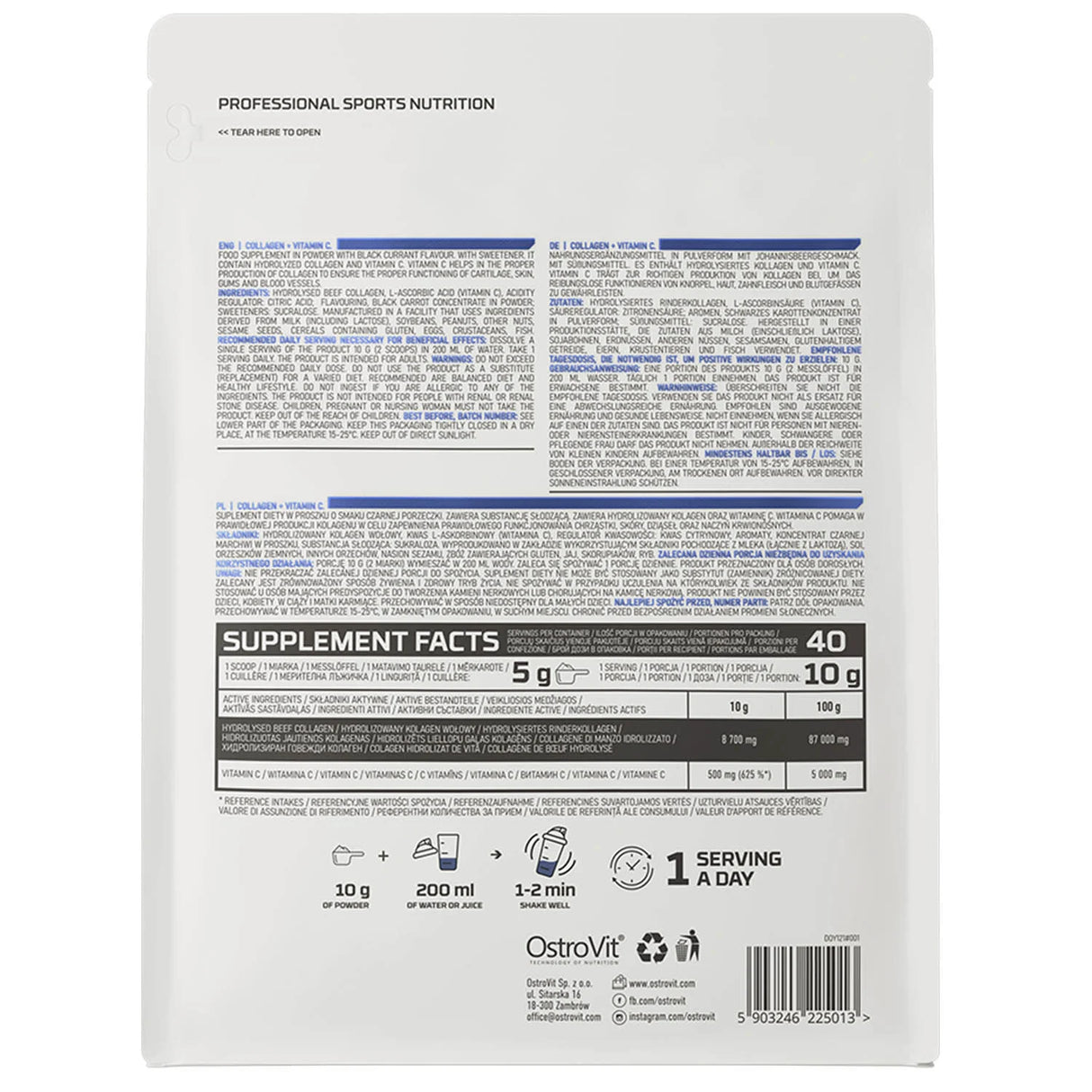 Collagen Hidrolizat + Vitamin C, OstroVit, 400 g