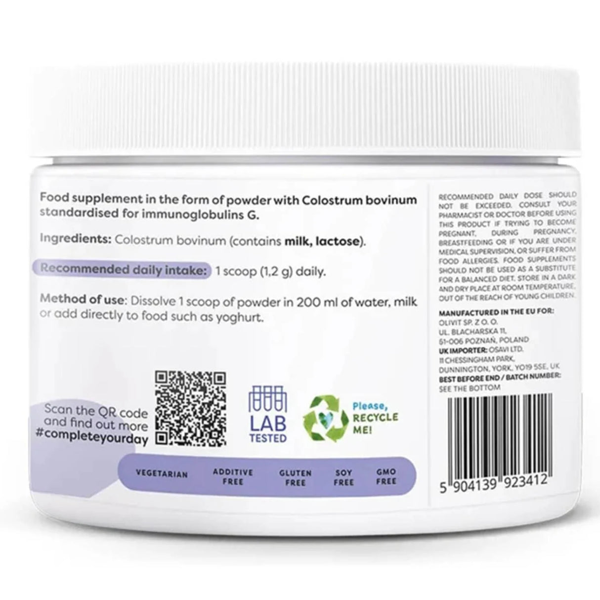 Colostrum Powder, 1200 mg, Osavi, 100g