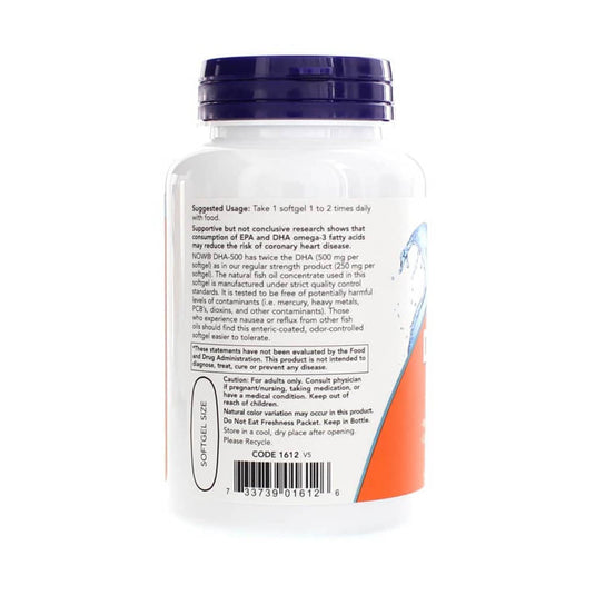 DHA-500 Omega 3, 500 DHA / 250 EPA, Now Foods, 90 softgels