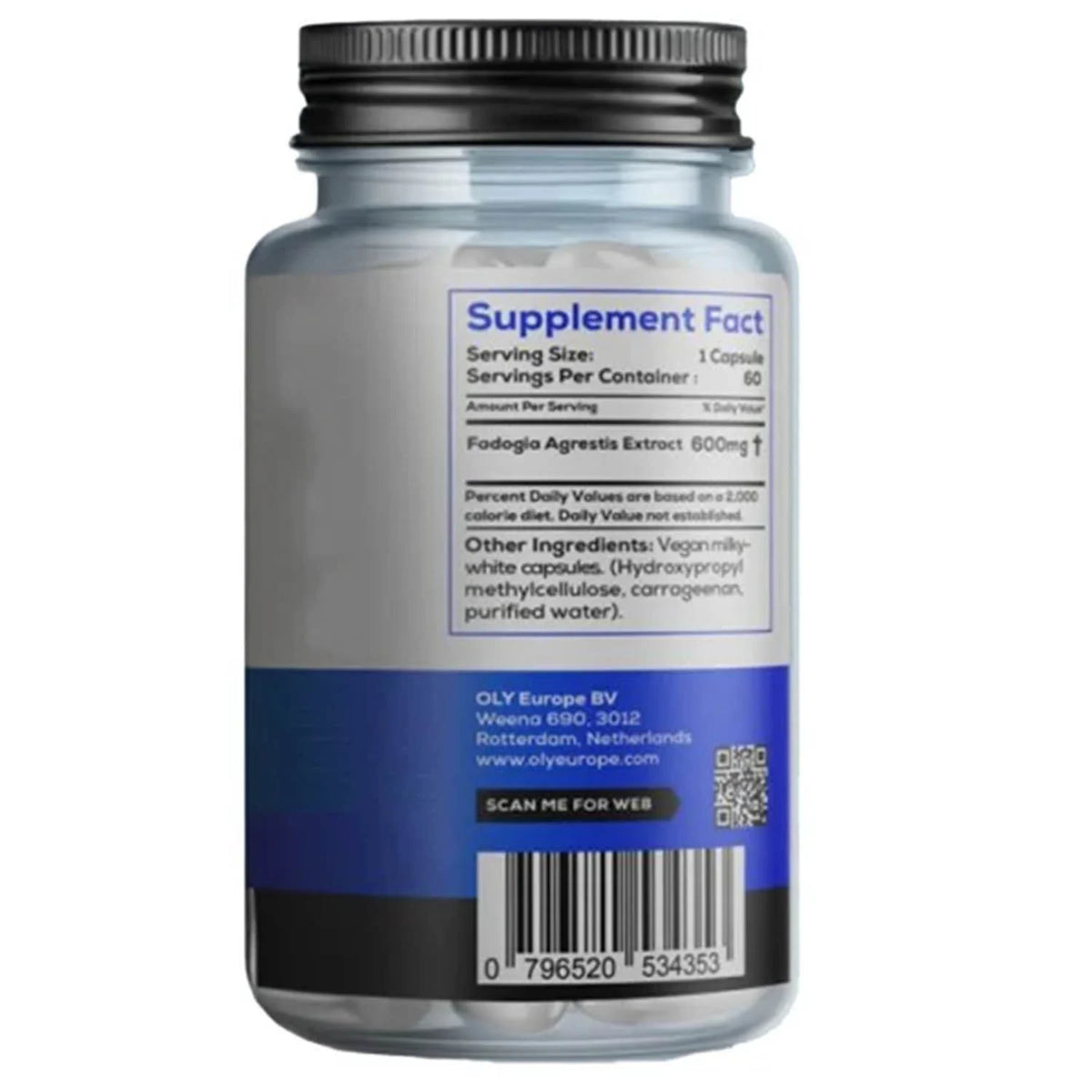 Fadogia Agrestis (Potență și Vitalitate Masculină) 600 mg, Oly, 60 capsule