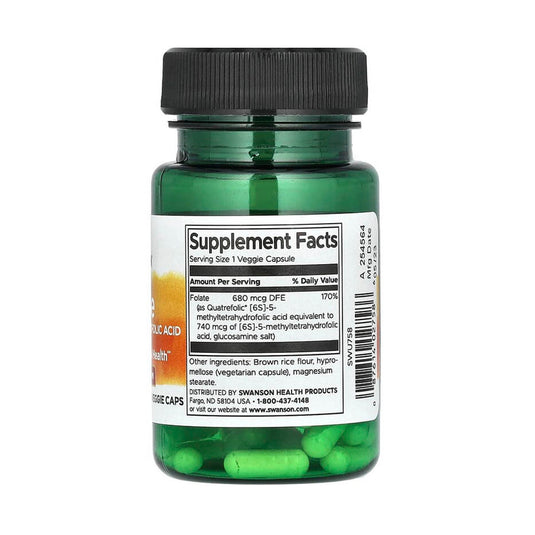 Folate (5-Methyltetrahydrofolic Acid), 680 mcg, Swanson, 30 capsule SWU758