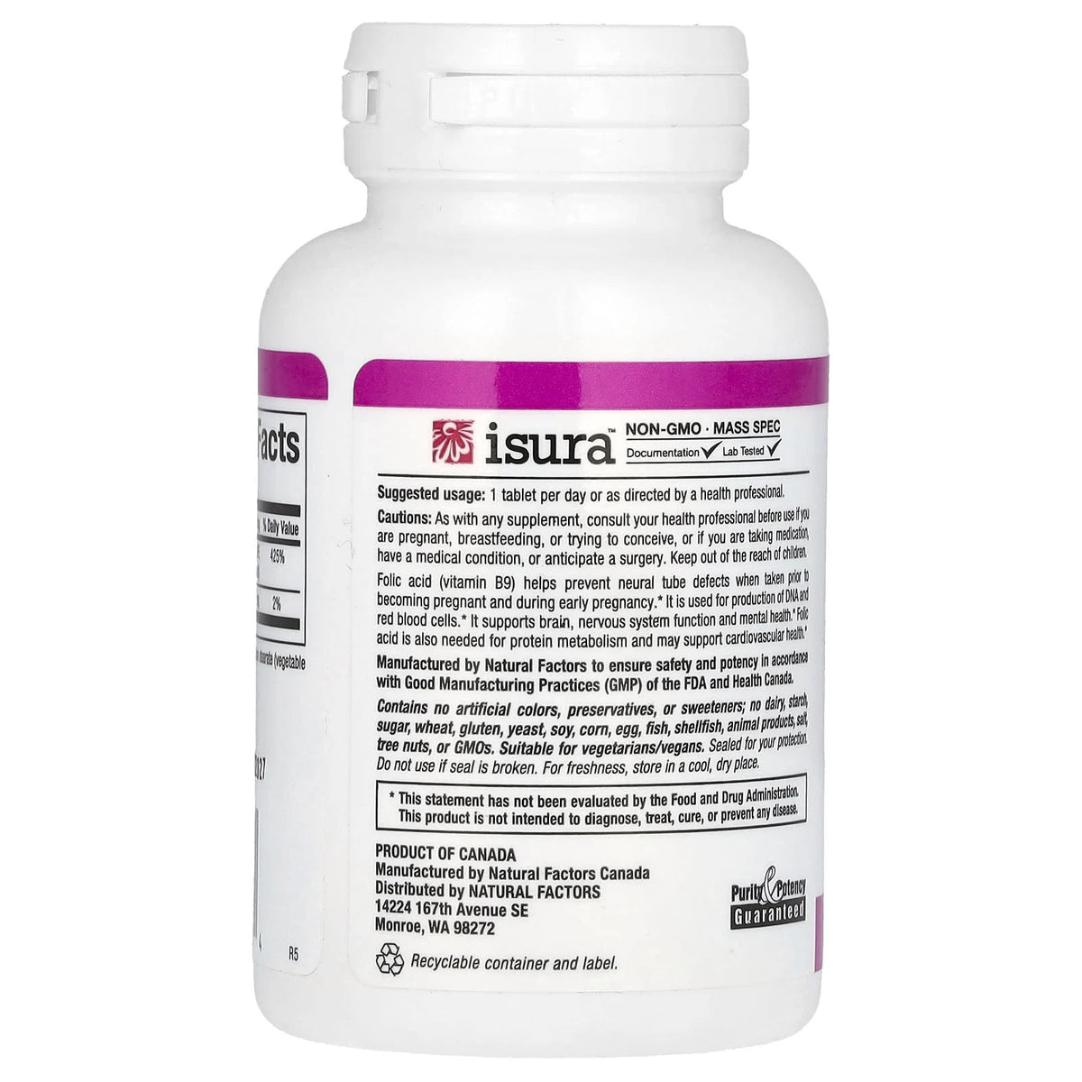 Folic Acid (Vitamina B9), 1000 mcg, Natural Factors, 90 Tablete