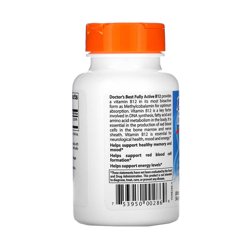 Încărcați imaginea în vizualizatorul Galerie, Fully Active B12 (MetilCobalamina) 1500 mcg, Doctor&#39;s Best, 60 capsule
